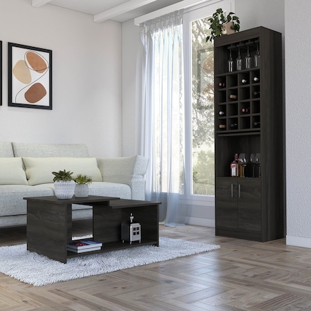 Tuhome Montville 2 Piece Living Room Set, Bar Cabinet, Coffee Table, Espresso CLIV31